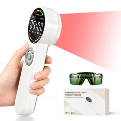 Holniva hand-held red light therapy device shown for on-the-go skin and muscle care.