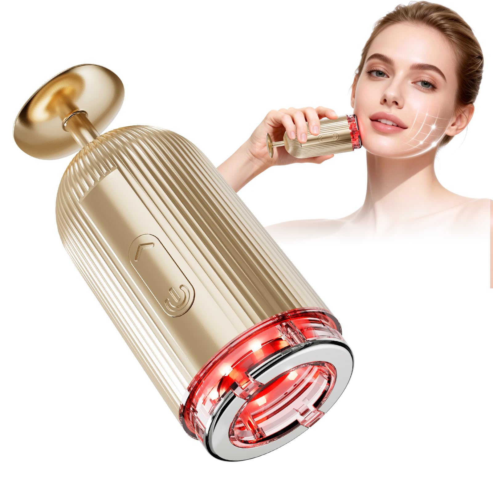 Holsn Face Massager Tool in rose gold front view improves absorption and gentle lifting
