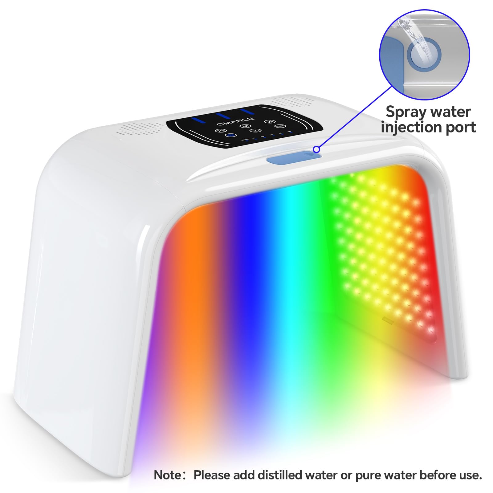Holsn LED light therapy face mask spray function close-up for hydration