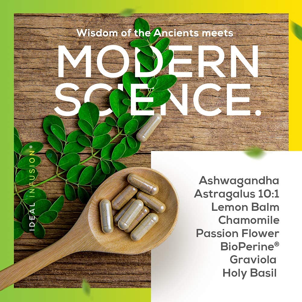 Holy Basil and Lemon Balm blend bottle offers digestion comfort and serenity.