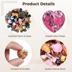 Homaisson heart stones in palm: compact crystal mood tools for focus and mindfulness.