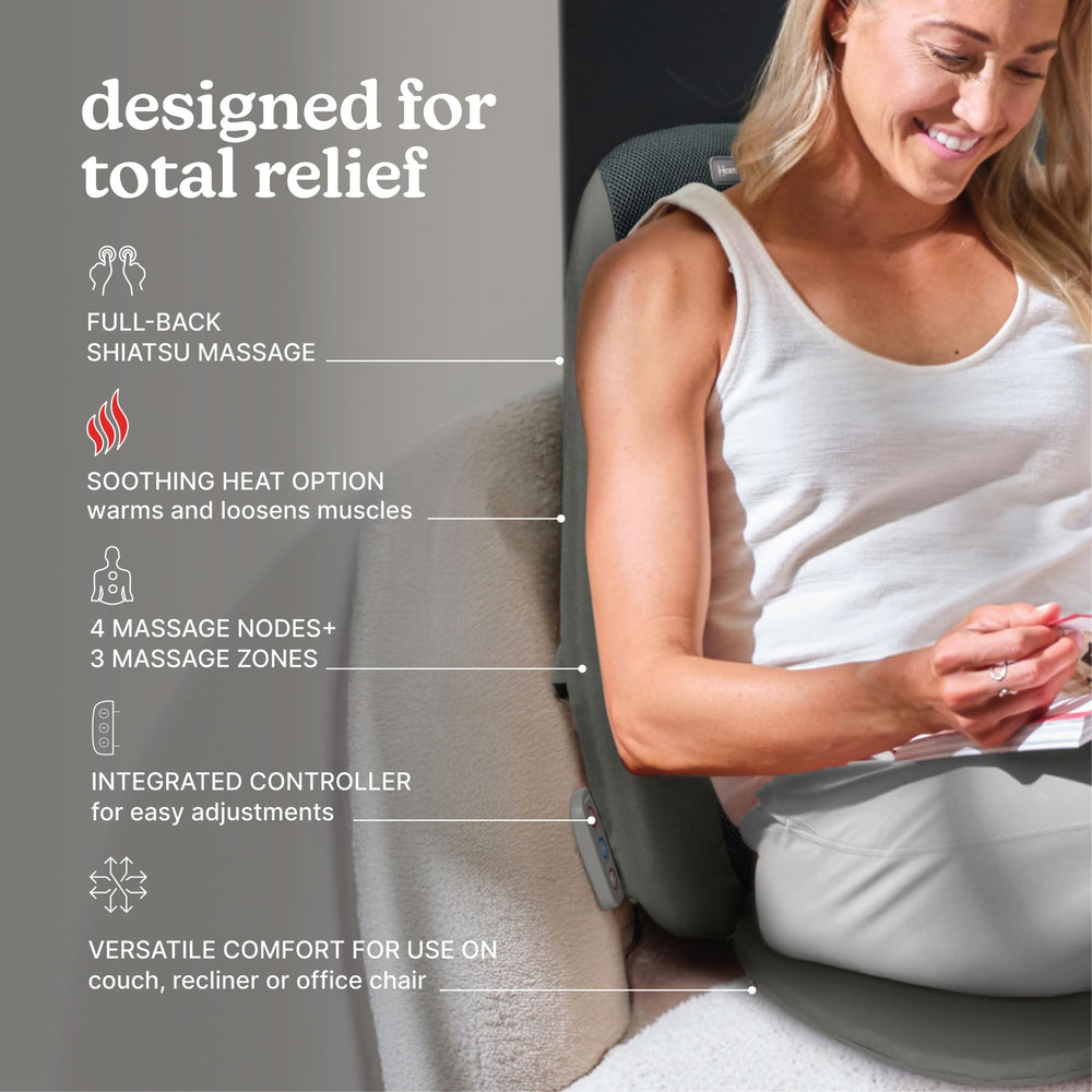 Homedics Shiatsu Massage Cushion heating feature adds optional warmth for relaxing sessions