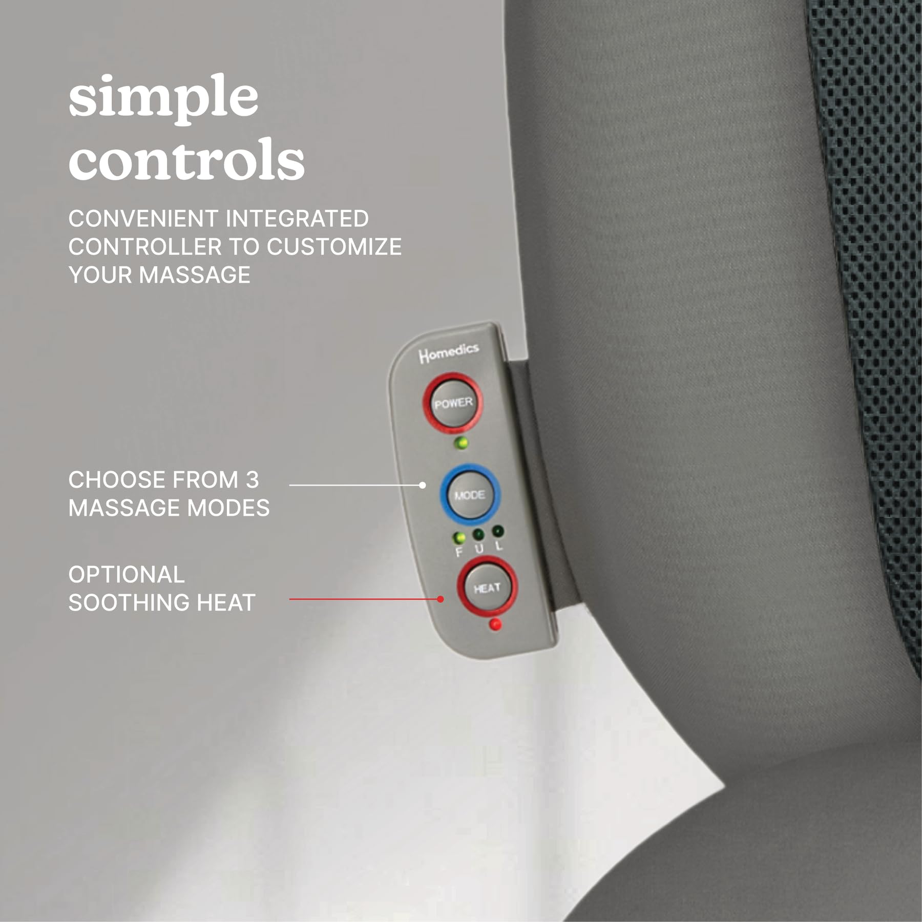Homedics Shiatsu Massage Cushion three zones let you focus on upper, lower, or full back