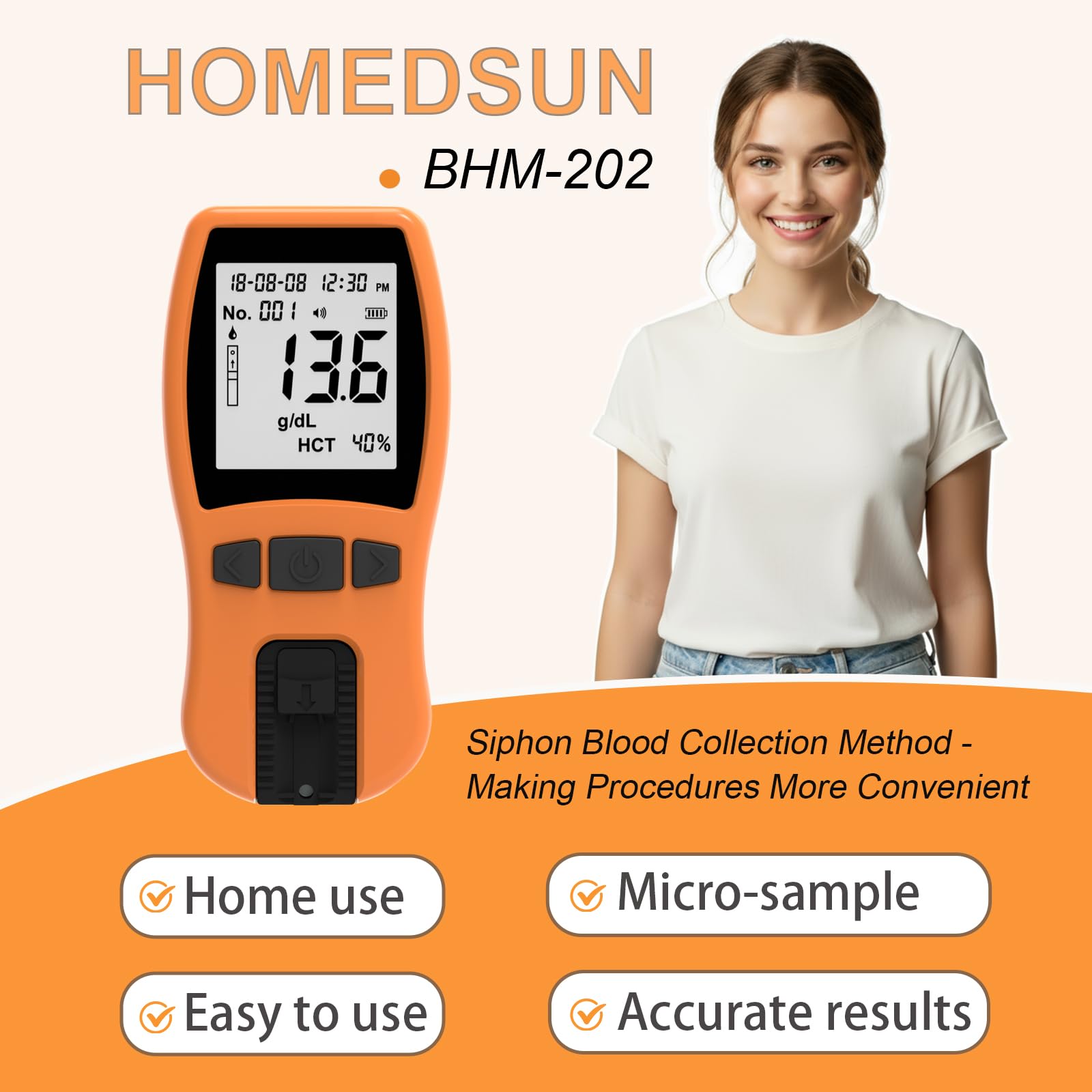 HOMEDSUN HSBHM-202 5µL blood sample requirement supports simple testing.