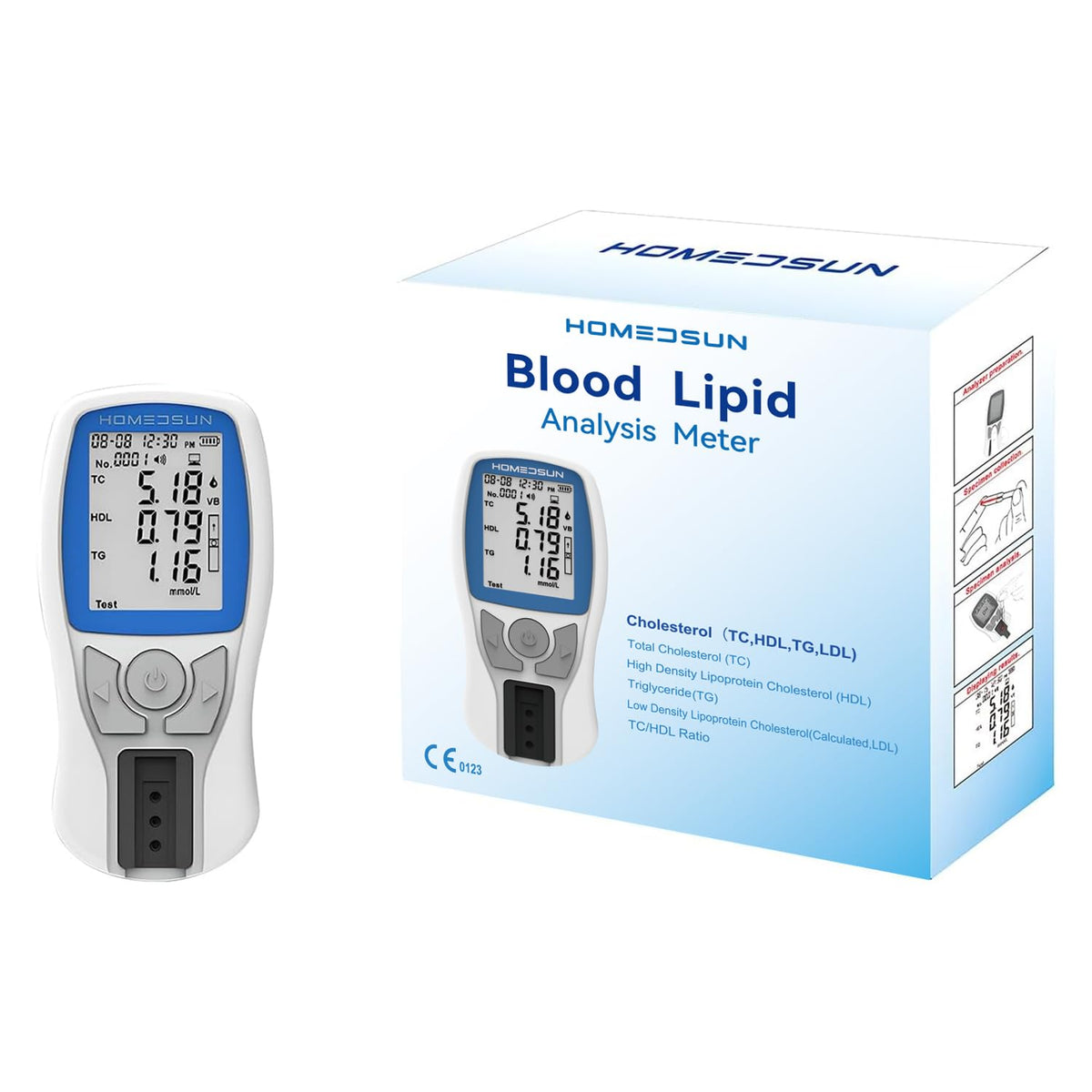 HOMEDSUN HSLPM-102 device front view for at-home lipid testing