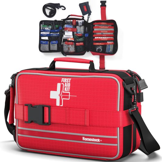 Homestockplus comprehensive first aid kit closed, ready for quick access