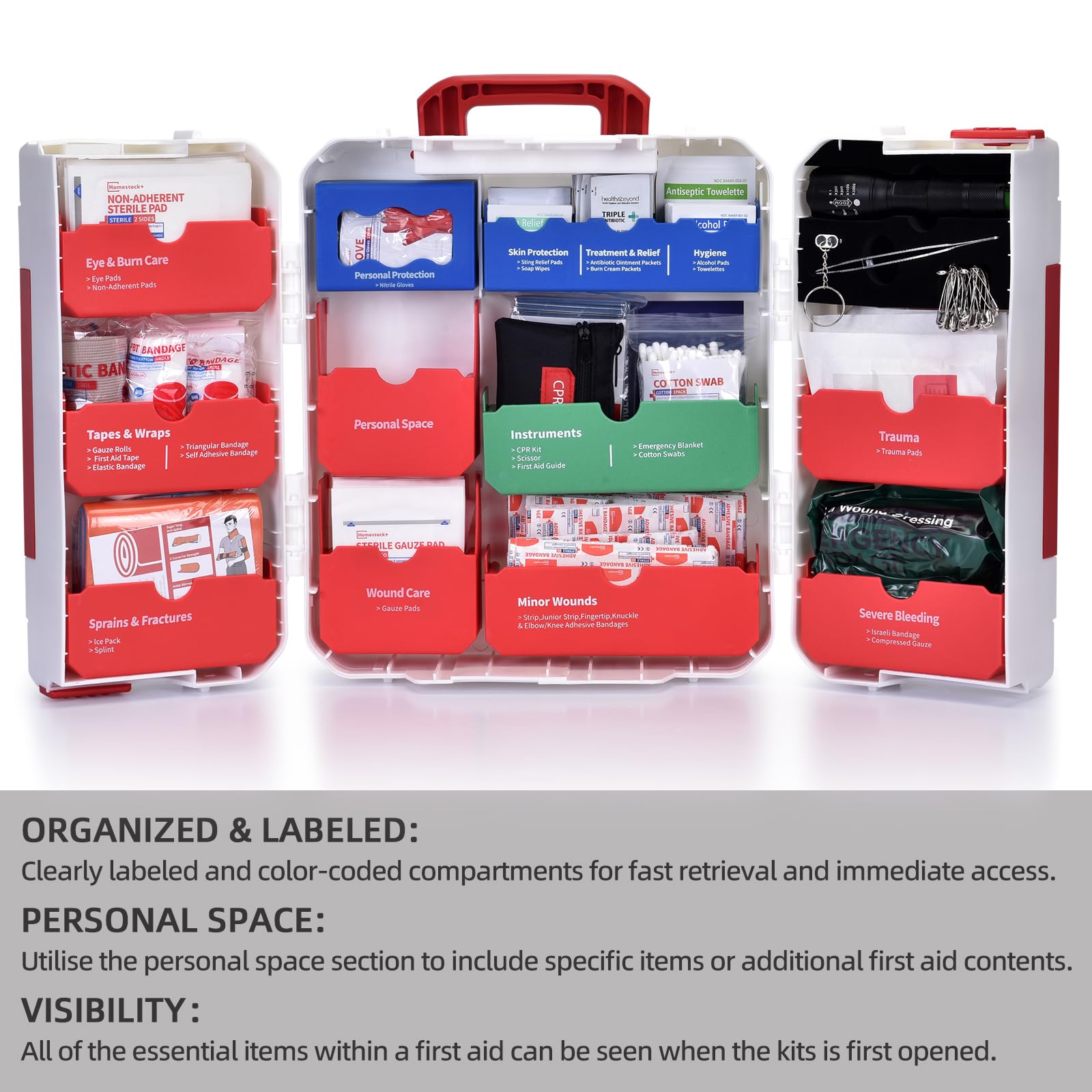 Homestockplus office first aid kit dimensions 13.2 by 11 by 5.1 inches