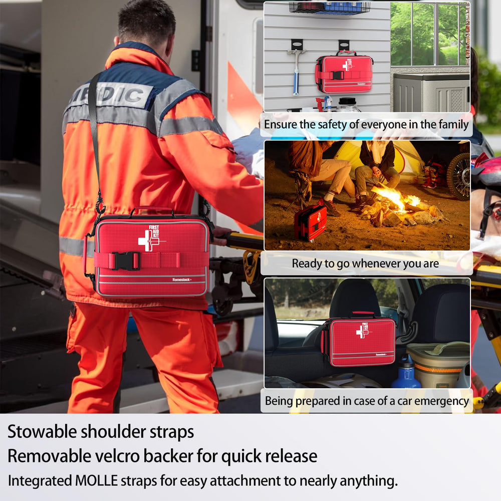 Homestockplus Reflective Stripe First Aid Kit enhances visibility in low light situations.