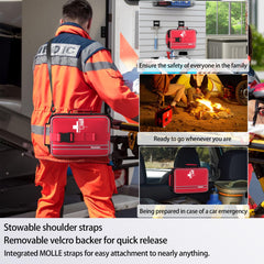 Homestockplus Reflective Stripe First Aid Kit enhances visibility in low light situations.