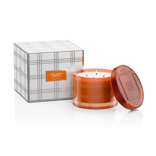 HomeWorx Hot Cider Donut candle in colored glass delivering a warm autumn aroma