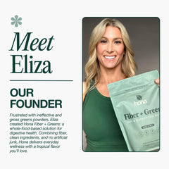 Hona Fiber + Greens label closeup highlights clean ingredients