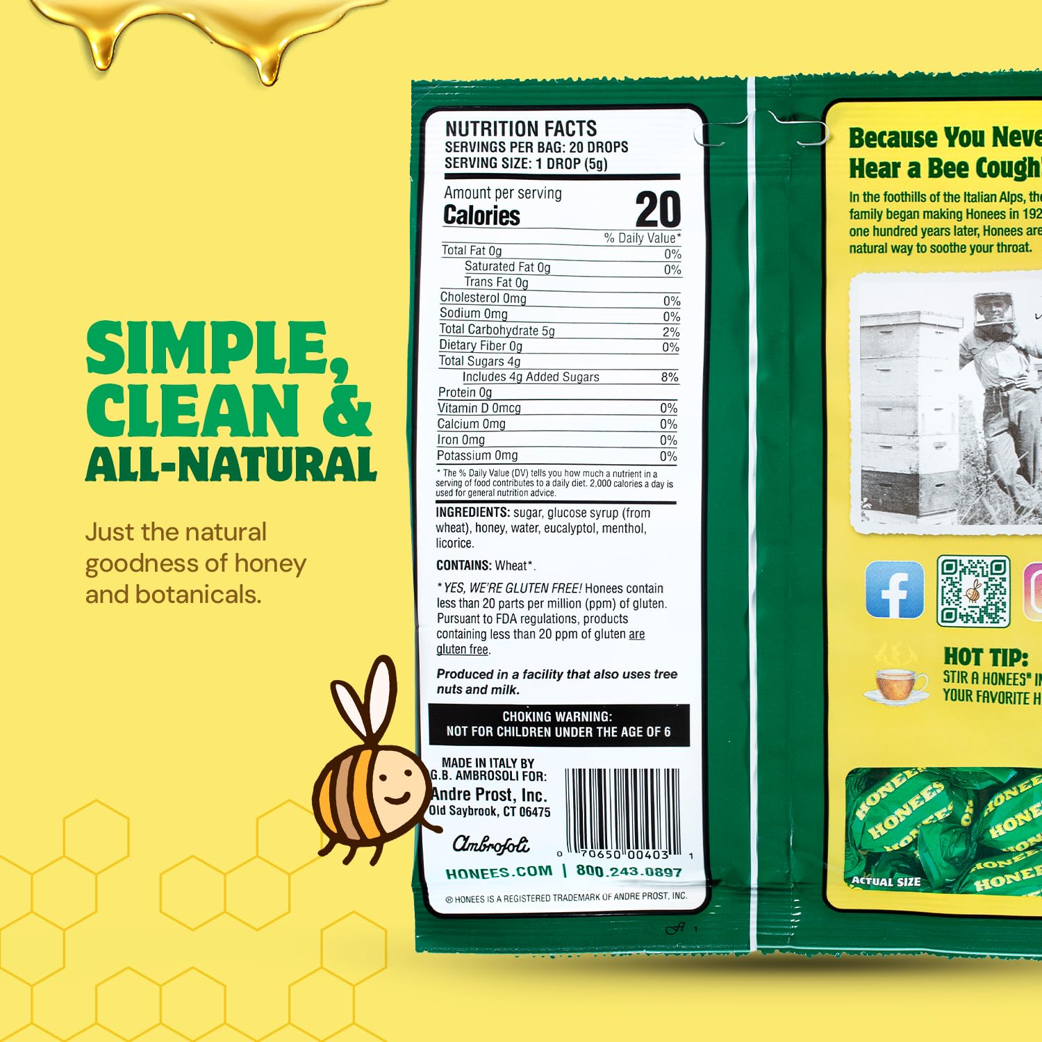 Honees resealable bag packaging keeps drops fresh