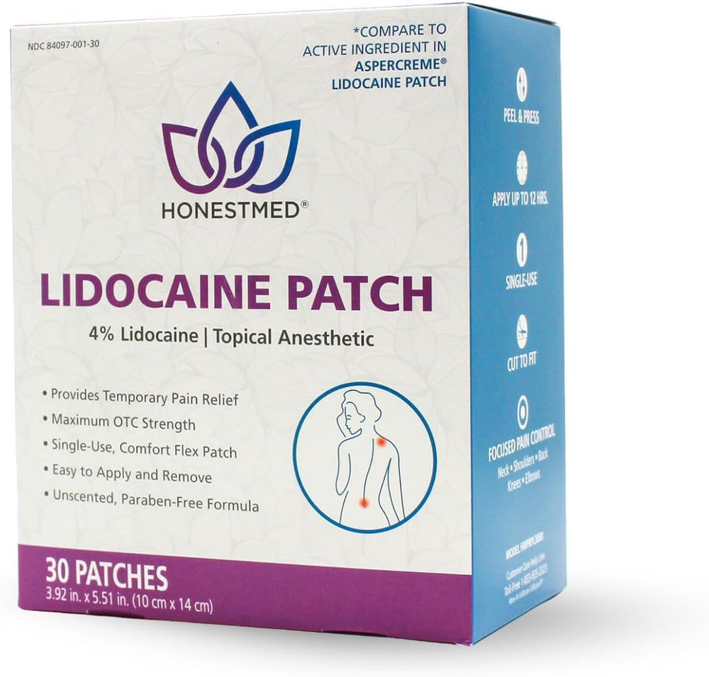 HONESTMED lidocaine patch application on arm for targeted relief