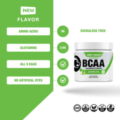 Honey Badger BCAA + EAA powder in shaker bottle for workout hydration