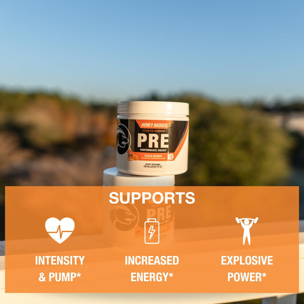 Honey Badger clean ingredients label highlights vegan, keto, and sugar-free formulation.