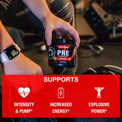 Honey Badger pre workout powder scoop-dispensing close-up for easy serving.