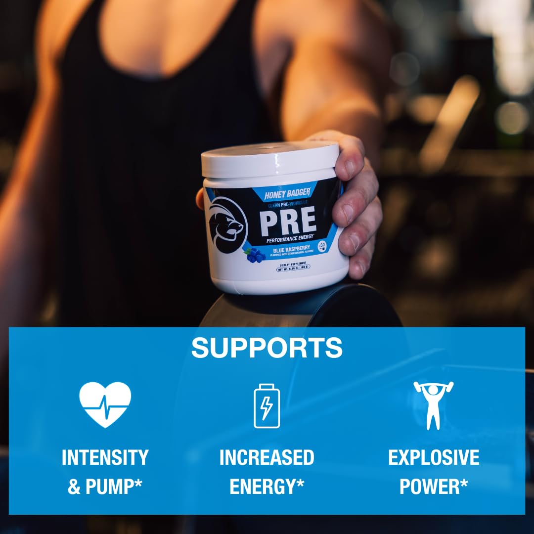 Honey Badger scoop dispensing powder for precise, steady servings