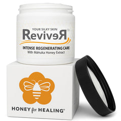 Honey for Healing Intensive Moisturizing Cream jar shows rich hydration for daily skin care