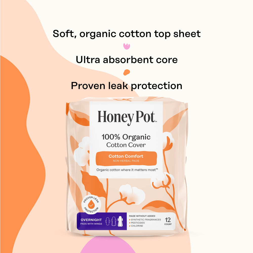 Clinically tested The Honey Pot feminine care pad emphasizing gentle care