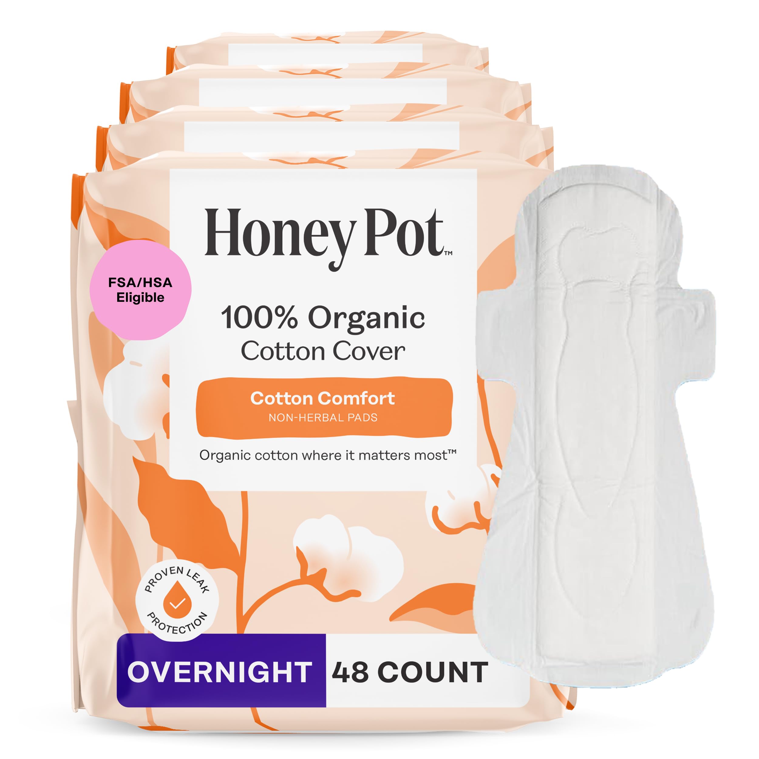 The Honey Pot overnight non-herbal pads with wings for secure nighttime protection