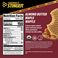 Honey Stinger waffle slice showing almond butter center and maple drizzle