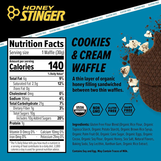 Honey Stinger energy waffle peanut butter flavor ideal for on-the-go energy