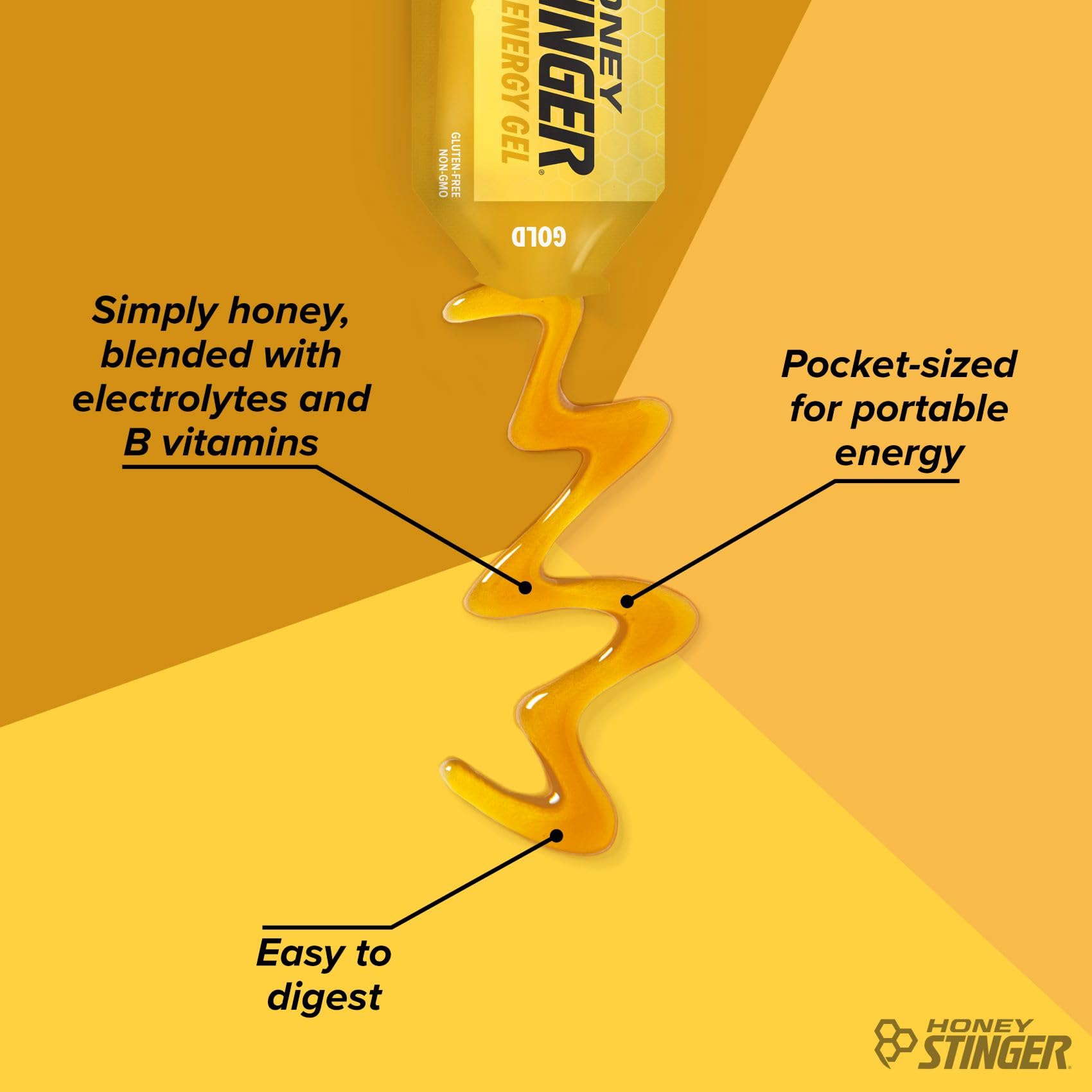 Honey Stinger Gold Energy Gel in hand for on-the-go energy.