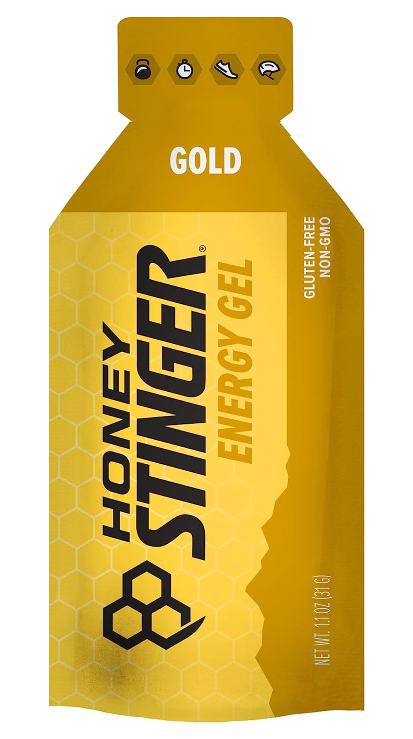 Honey Stinger Gold Energy Gel tube ready for immediate consumption.