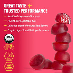 Serving shot of Honey Stinger Cherry Blossom chews for quick energy mid-workout.