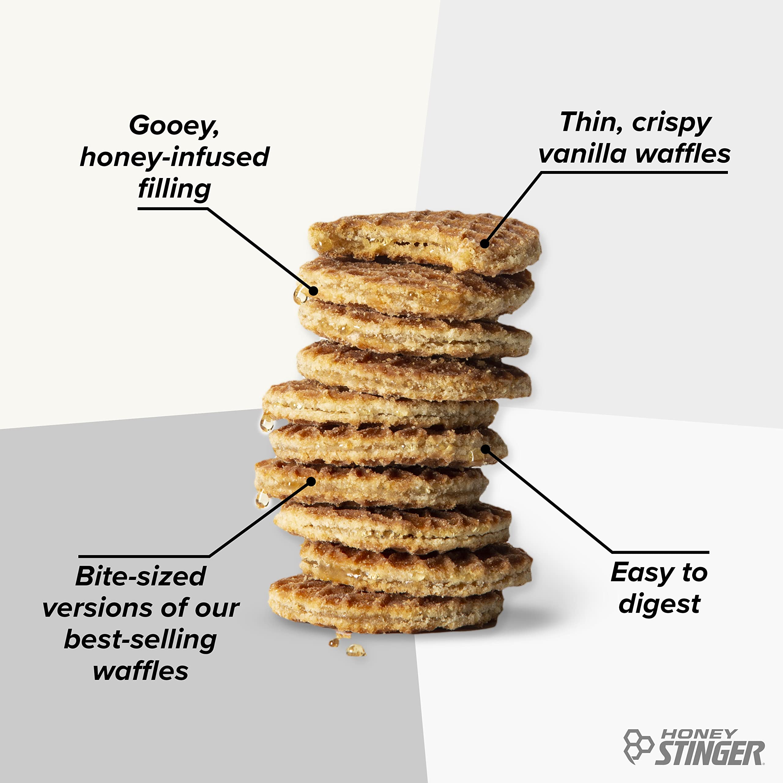 Honey Stinger Organic Mini Vanilla Waffles ingredients with organic honey and vanilla