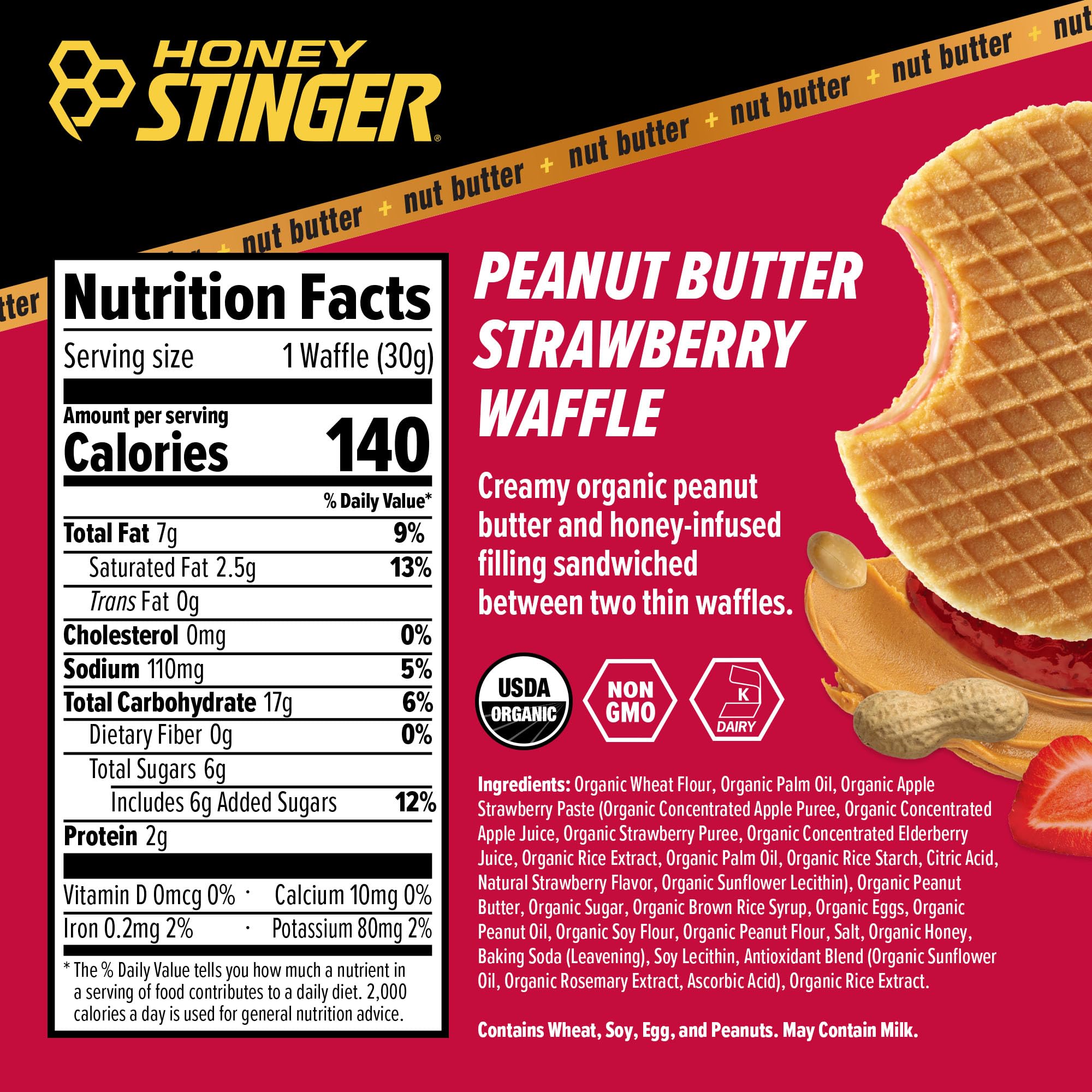 Honey Stinger peanut butter energy waffle filling—honey-infused sweetness you can taste.