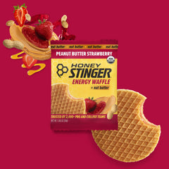 Honey Stinger organic energy waffle back-label—organic ingredients and transparent nutrition.