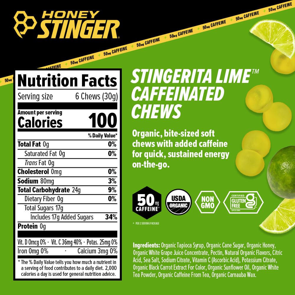 Honey Stinger Stingerita Lime chews pack, ideal for pre-workout energy on the go