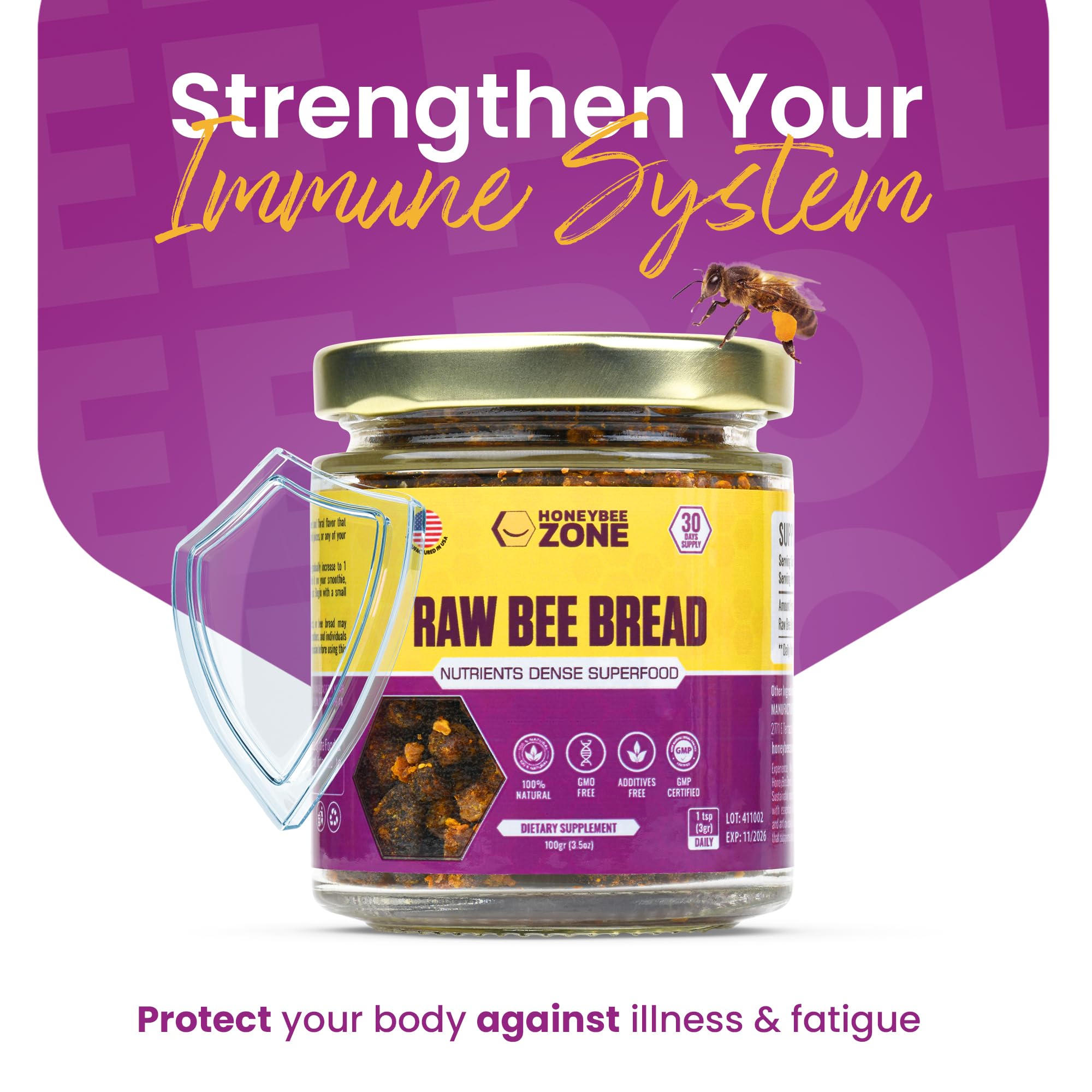 HONEYBEEZONE Fermented pollen granules, texture for smoothies and cereals.