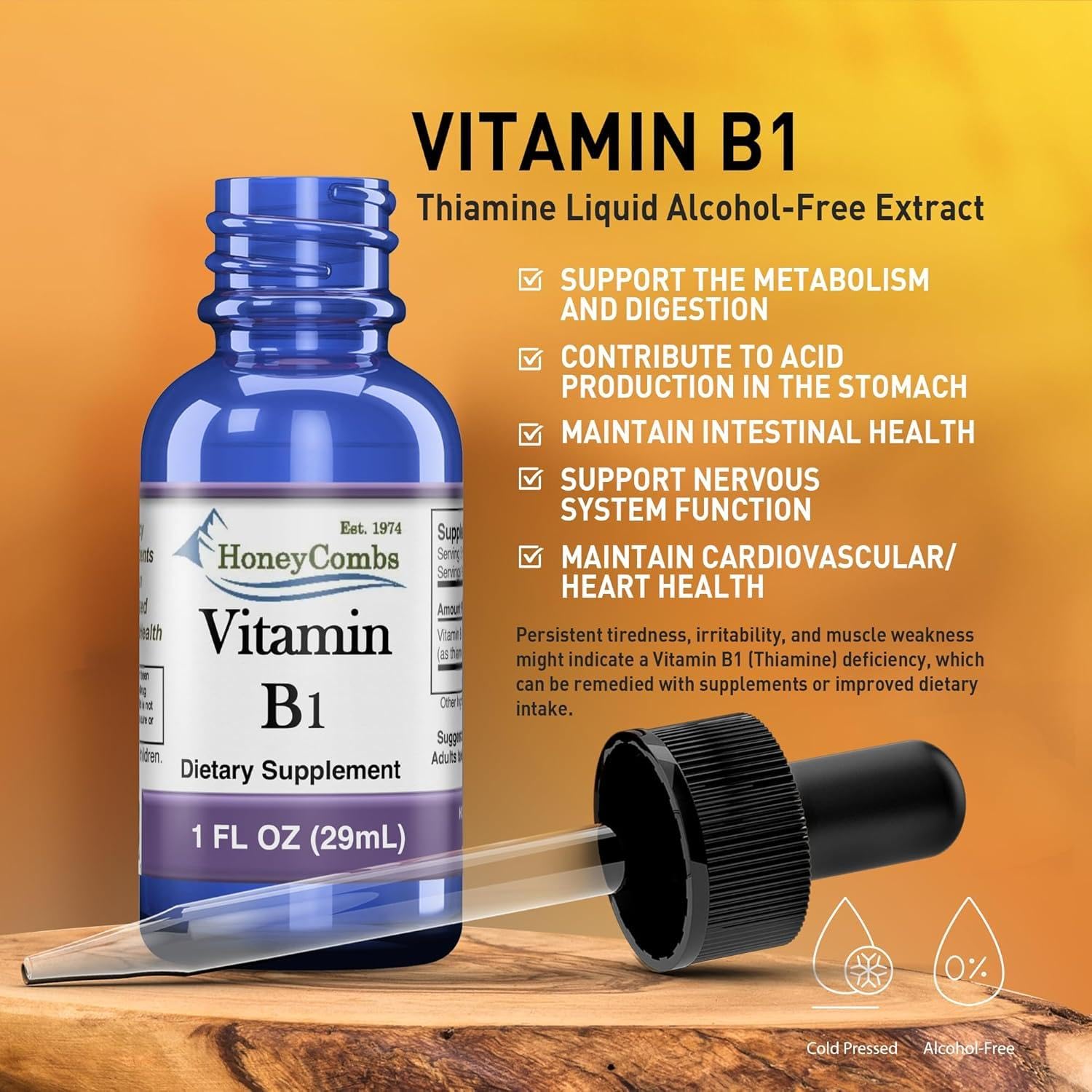 HoneyCombs B1 thiamine liquid drops made in USA with quality control