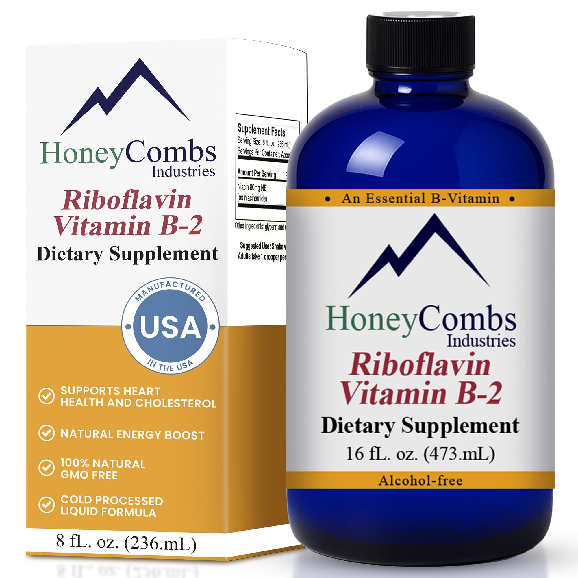 HoneyCombs Vitamin B2 Drops bottle shows pure liquid for digestion support
