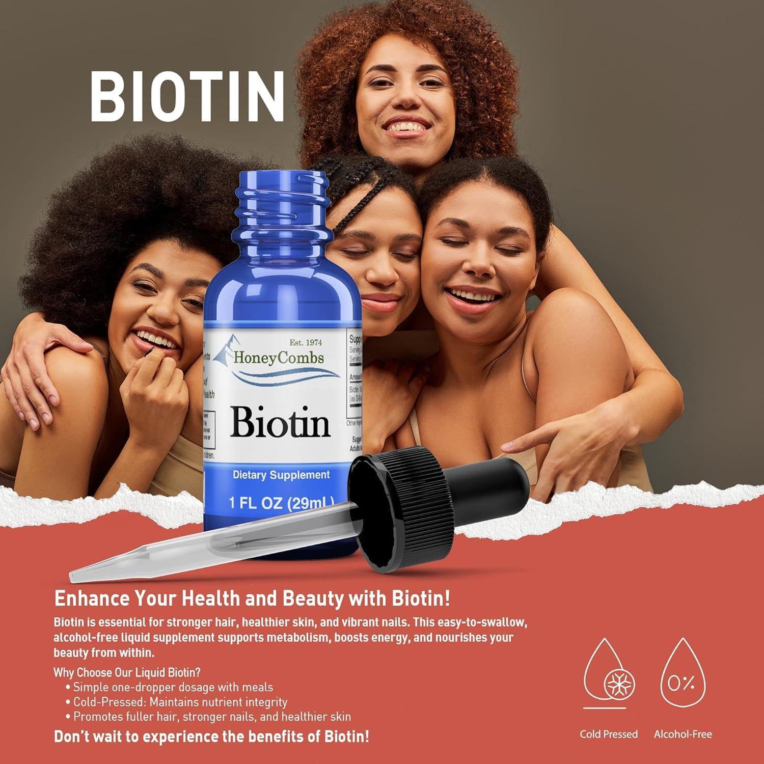HoneyCombs biotin drops in a drink for effortless regimen