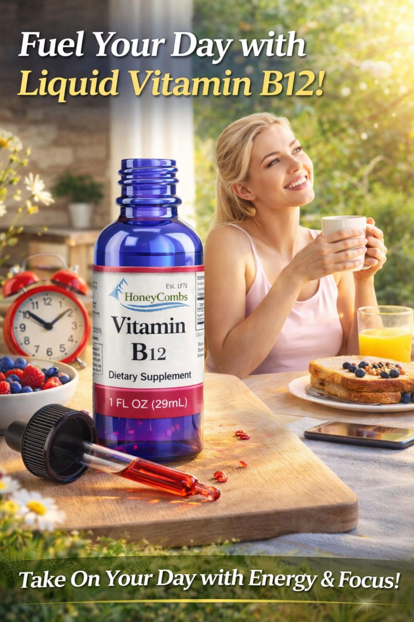 Rutina diaria fácil con gotas de B12 HoneyCombs.