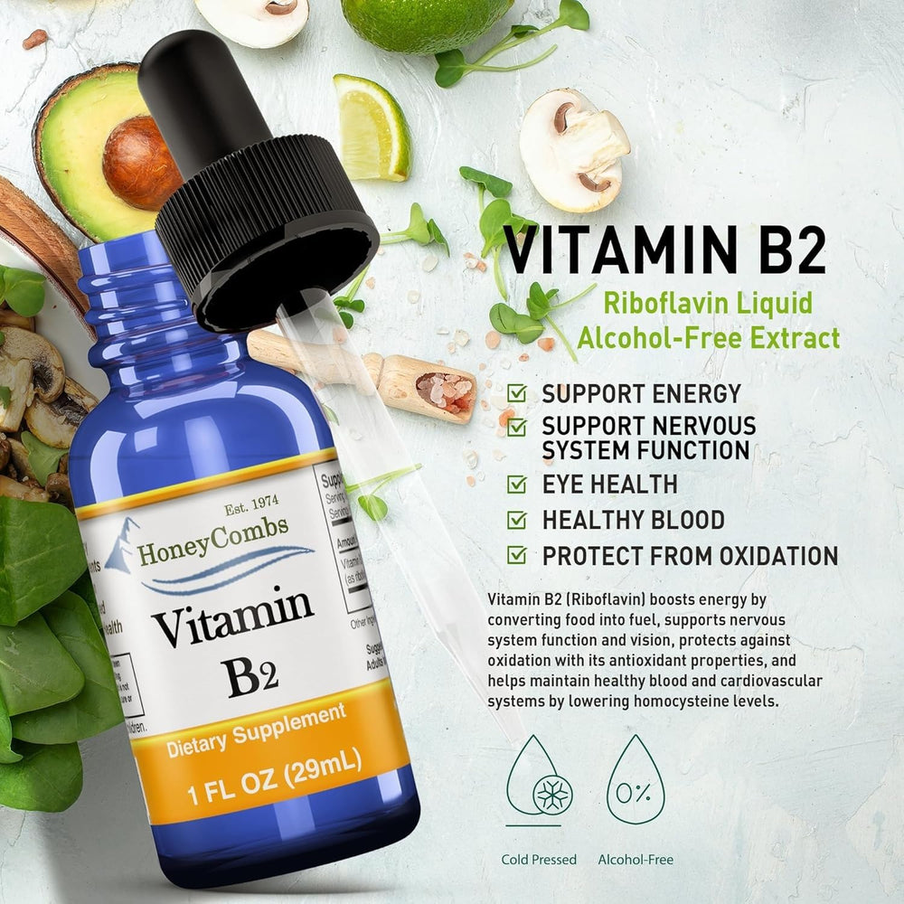 HoneyCombs Vitamin B2 Drops alcohol-free formula suitable for daily use.