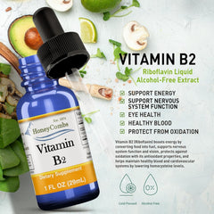 HoneyCombs Vitamin B2 Drops alcohol-free formula suitable for daily use.