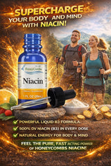 HoneyCombs Niacin Liquid Drops absorption visual implying fast-acting sublingual format.