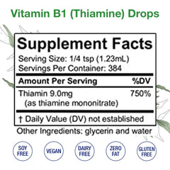 HoneyCombs Vitamin B1 liquid drops label indicates vegan, alcohol-free formula.