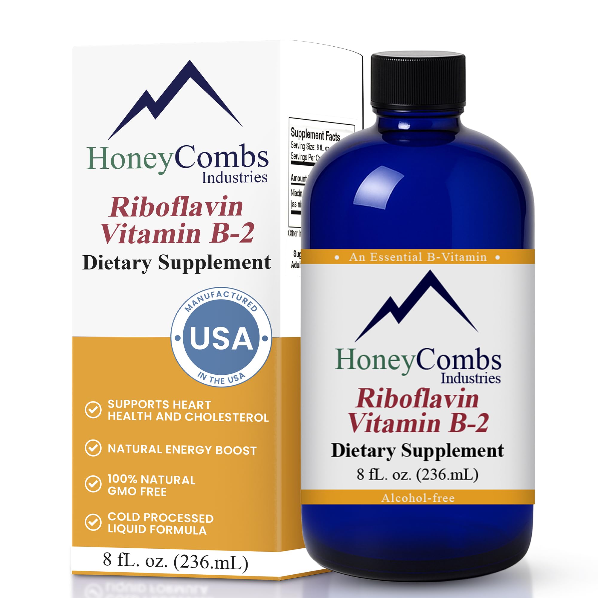 HoneyCombs Vitamin B2 Drops bottle showing vegan formula for daily wellness