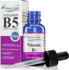 HoneyCombs Vitamin B5 liquid drops bottle with clear label for daily energy support