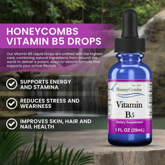 HoneyCombs Vitamin B5 liquid drops pour showing convenient dosing