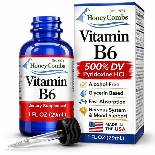 HoneyCombs Vitamin B6 Drops bottle for easy daily energy support.