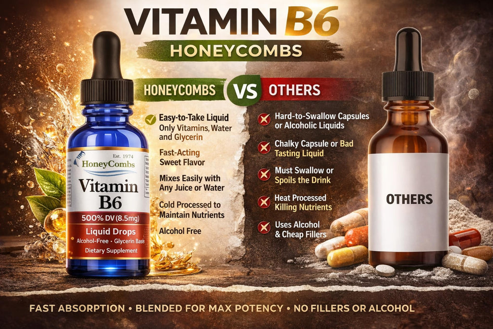HoneyCombs Vitamin B6 Drops bulk packaging offers value for bulk buyers.