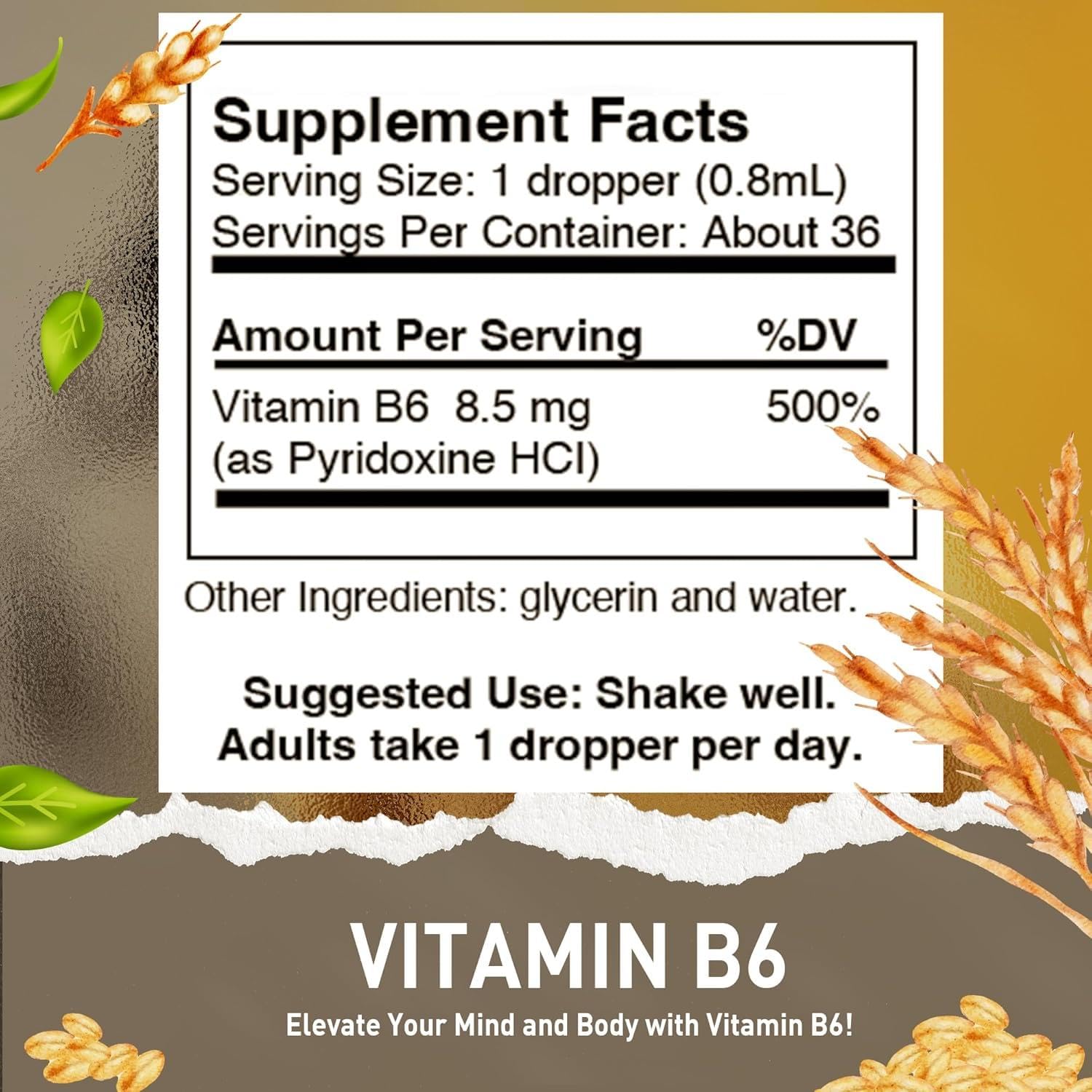 HoneyCombs Vitamin B6 Drops label close-up confirms USA-made quality.