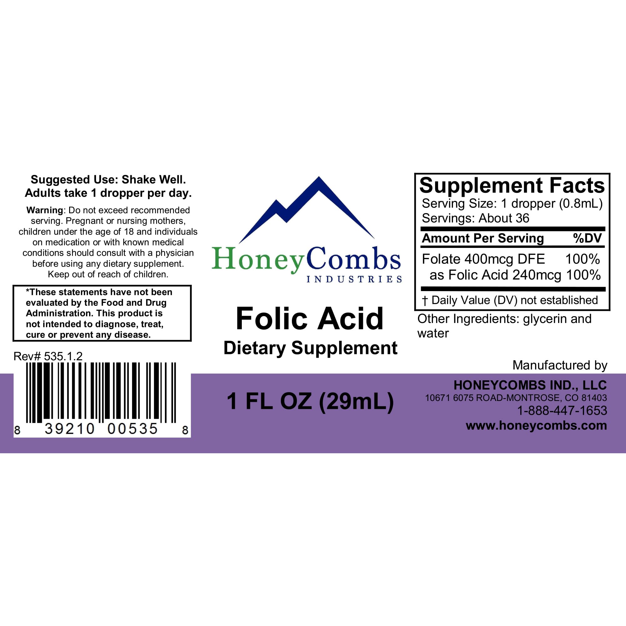 HoneyCombs Vitamin B9 Liquid Drops pour action showing quick absorption