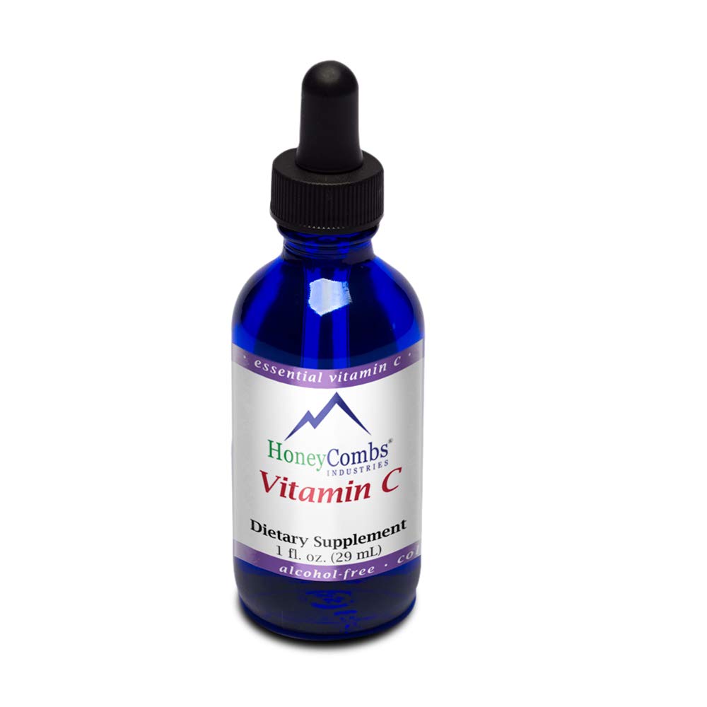 HoneyCombs Vitamin C Liquid bottle with dropper, supports immune health and skin vitality.
